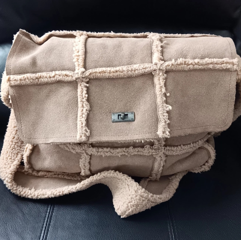 Free People Spokane Suede Sherpa Patched Messenger Bag